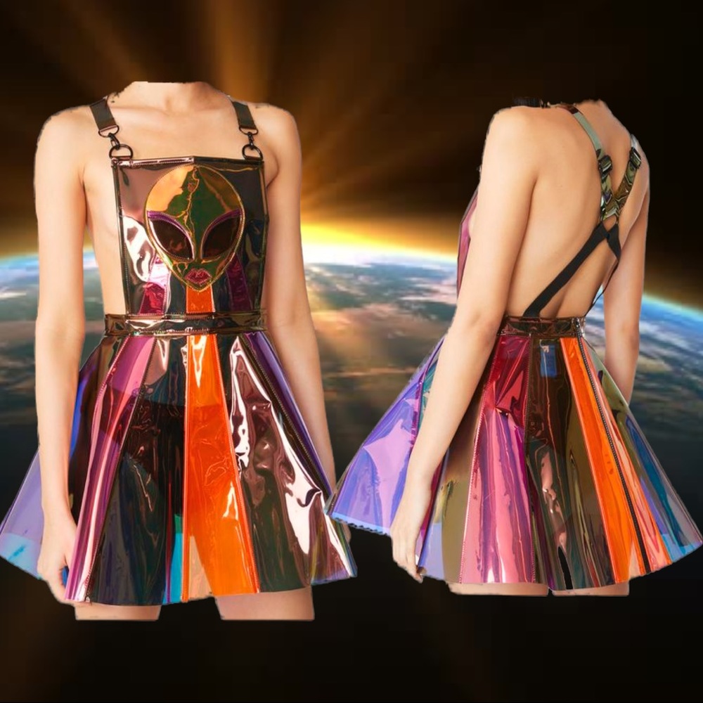 👽 NWT out of this world holographic overall dress